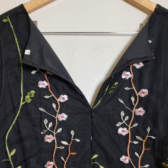 Floral Embroidered Black Dress - Picture 9 of 12